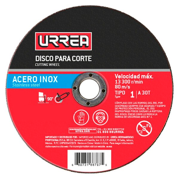 Disco abrasivo tipo 1 para acero inoxidable 4-1/2" x 3/64" Urrea